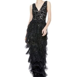 Alice + Olivia Devora Tiered Lace Gown Black Size 10